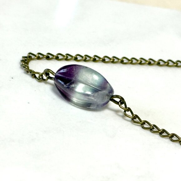 2/$20, Rainbow Fluorite Short Necklace, Genuine Gemstone Pendant & Bronze Chain - Picture 6 of 12